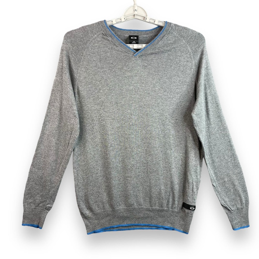 Oakley Mens Linksmen Ribbed Knit V-Neck Pullover Sweater Size Large Gray